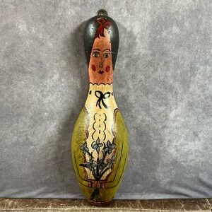 Vintage Poole People American Folk Art Bowling Pin Art Signed & Dated VERY RARE